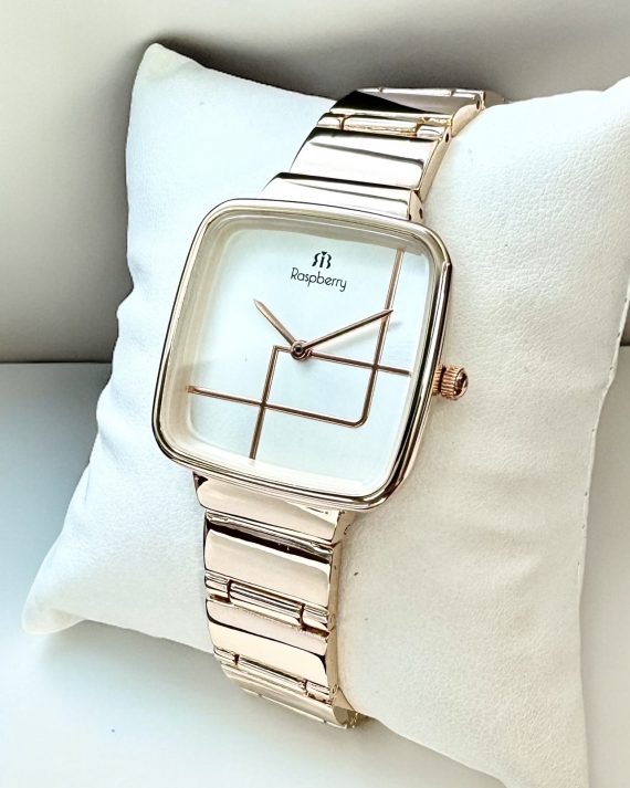 Rose gold square watch with geometric dial