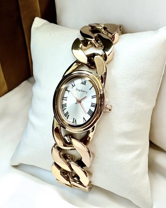 Gold women's watch with curb-link bracelet